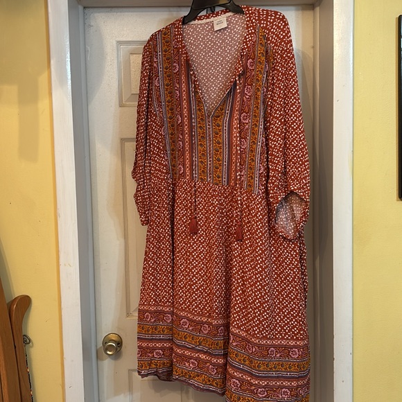 Knox rose long sleeve burnt orange print tie front with tassels - Picture 1 of 5